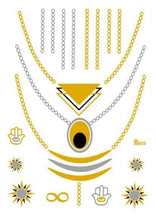 将图片加载到图库查看器，Luxury Metallic Temporary Tattoo Gold Silver Flower Sticker Long Lasting Gold Design For Womens

