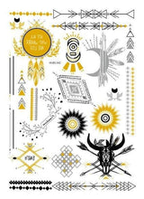 将图片加载到图库查看器，Luxury Metallic Temporary Tattoo Gold Silver Flower Sticker Long Lasting Gold Design For Womens
