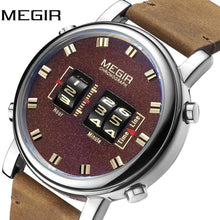 Load image into Gallery viewer, New Military Sport Watches Luxury Brown Leather Strap Quartz Wrist Watch Stylish Roller Watch For Men
