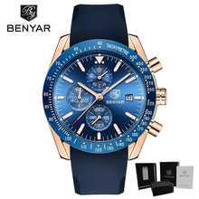 将图片加载到图库查看器，2021 Blue Men Watch Luxury Design Watches Silicone Band Male Wrist Watches Men's Chronograph Round Watch
