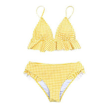 将图片加载到图库查看器，Modern Yellow Mid-waist Women Bikinis Set Swimwear Women's Bathing Suits Ruffles Bikini Sets Low Rise Two Piece Swimsuit Women Swimsuits Bathing Suit Women Yellow Ruffled Beachwear Bikini
