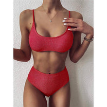 Load image into Gallery viewer, Glitter Sparkling Female Swimsuit High Waist Bikini Women's High Waist Bikinis Party Glitter Scoop Neck Crop Top Swimsuits Two Piece Bathing Suit Women Swimwear Two-pieces Bikini Set Summer Swim Suit
