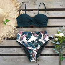 Load image into Gallery viewer, High Waist Bikini Set Women  Bikini Flower Swimwear Women High Waist Bikini Halter Two Piece Bathing Suits Tummy Control Swimsuit Push Up Swimwear Vintage Halter Neck Swimsuit Female Green Bathing Suit
