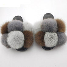 将图片加载到图库查看器，Women Fox Fur Slides Home Beautiful Flat Sandals Female Cute Fluffy House Woman Fur Fluffy Slippers Furry Slides Summer Sandals Open Toe Indoor Outdoor Comfortable Slides Sandals
