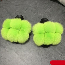 将图片加载到图库查看器，Women Fox Fur Slides Home Beautiful Flat Sandals Female Cute Fluffy House Woman Fur Fluffy Slippers Furry Slides Summer Sandals Open Toe Indoor Outdoor Comfortable Slides Sandals
