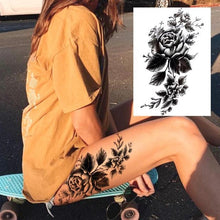 Load image into Gallery viewer, Realistic Big Flower Temporary Waterproof Sticker Tattoos For Body Painting Arm Legs Fake Black Rose Tattoos For Womens
