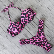 将图片加载到图库查看器，Animal Print Leopard Bikini Push Up Swimsuit Women Bikini Set Bathing Suit Bandeau Beach Wear Swimwear Women Casual Leopard Printed Triangle High Waist Two Piece Bikini Sets
