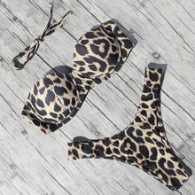 将图片加载到图库查看器，Animal Print Leopard Bikini Push Up Swimsuit Women Bikini Set Bathing Suit Bandeau Beach Wear Swimwear Women Casual Leopard Printed Triangle High Waist Two Piece Bikini Sets
