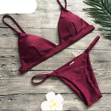 Load image into Gallery viewer, Colors Solid Bikini Set Push Up Swimwear Two Piece Swimsuit Swimwear Halter String Triangle Bikini Sets Women Swimsuit Low Waist Halter Two Pieces Bathing Suit
