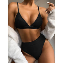 Load image into Gallery viewer, Female Swimsuit High Waist Bikini Women High Waist Swimsuits Triangle Bathing Suit V Neck Two Piece Bikini Sets Women Swimwear Two-pieces Bikini Set Ribbed Bather Bathing Suit Swim
