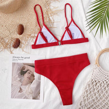 Load image into Gallery viewer, Female Swimsuit High Waist Bikini Women High Waist Swimsuits Triangle Bathing Suit V Neck Two Piece Bikini Sets Women Swimwear Two-pieces Bikini Set Ribbed Bather Bathing Suit Swim
