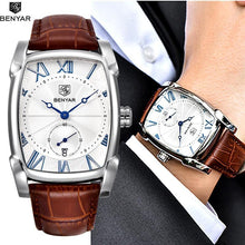 Load image into Gallery viewer, Luxury Business Men's Watches Brown Casual Wrist Leather Strap Waterproof Classic Rectangle Square Watch
