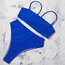 Load image into Gallery viewer, Bikinis Solid Push Up Bikini Padded Bra Straps High Waist Swimsuit Female Swimwear Women's Bathing Suit Lace up Bikini Ribbed Two Piece Swimsuit
