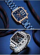 Load image into Gallery viewer, Elegant Business Square Mens Watch Multifunctional Waterproof Stainless Steel Design Big Wrist Watch
