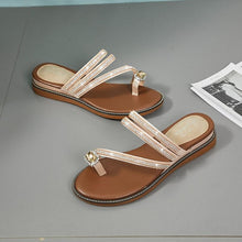 Load image into Gallery viewer, Rhinestones Women Sandals Flip Flops Summer Leather Crystal Slippers Sandals For Women Casual Summer Flat Rhinestone Crystal Sandal Slippers Comfy Beach Shoes Flip Flops
