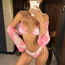 将图片加载到图库查看器，New Bikini Bikini Swimsuit For Women 3 Pieces Set Knot Front Off Shoulder Cover Up with Halter Bikini Sets Bathing Suit Women Swimwear Female Swimsuit Three-pieces Bikini set Halter Bather Bathing Suit Swim Beach Lady
