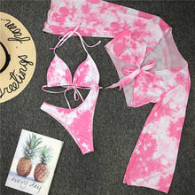 将图片加载到图库查看器，New Bikini Bikini Swimsuit For Women 3 Pieces Set Knot Front Off Shoulder Cover Up with Halter Bikini Sets Bathing Suit Women Swimwear Female Swimsuit Three-pieces Bikini set Halter Bather Bathing Suit Swim Beach Lady
