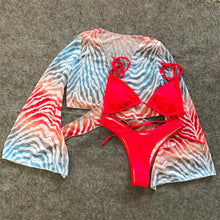 将图片加载到图库查看器，New Bikini Bikini Swimsuit For Women 3 Pieces Set Knot Front Off Shoulder Cover Up with Halter Bikini Sets Bathing Suit Women Swimwear Female Swimsuit Three-pieces Bikini set Halter Bather Bathing Suit Swim Beach Lady
