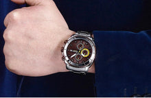 将图片加载到图库查看器，Luxury Men's Business Quartz Watches Blue Fashion Chronograph Elegant Stainless Steel Wristwatches For Man
