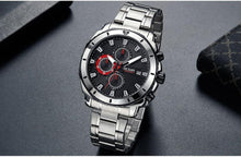 将图片加载到图库查看器，Luxury Men's Business Quartz Watches Blue Fashion Chronograph Elegant Stainless Steel Wristwatches For Man
