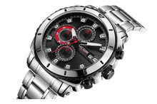 将图片加载到图库查看器，Luxury Men's Business Quartz Watches Blue Fashion Chronograph Elegant Stainless Steel Wristwatches For Man
