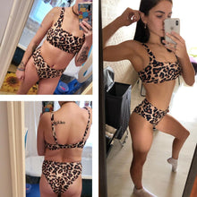 将图片加载到图库查看器，High Waist Bikini Leopard Bikini Women Push Up Swimsuit Women's Leopard Print Swimsuits High Waist Bikini Set 2 Piece Bathing Suits Women Printed Swimwear Tie Dye Summer Swim Beachwear
