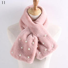 Load image into Gallery viewer, New Winter Solid Color Warm Thicken Soft Collar Scarf Faux Rabbit Fur Neckerchief Plush Warm Hot Scarfs Cross Collar Scarf Shawl Solid With Pearl Elegant For Women
