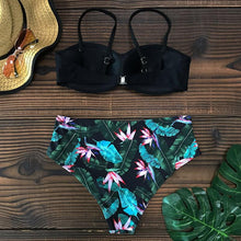 将图片加载到图库查看器，Bikini Female Swimsuit Women Swimwear Push Up Bikinis Set High Waist Swimming Suits Two Piece Set Women Swimsuit Solid Printed Bikini Push-Up Pad Swimwear Set Beachwear Ruffled Bathing Suit

