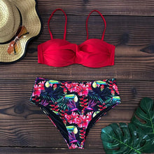 将图片加载到图库查看器，Bikini Female Swimsuit Women Swimwear Push Up Bikinis Set High Waist Swimming Suits Two Piece Set Women Swimsuit Solid Printed Bikini Push-Up Pad Swimwear Set Beachwear Ruffled Bathing Suit
