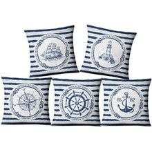 将图片加载到图库查看器，Navigation Navy Blue Nautical Shell Starfish Linen Pillow Cover Blue Anchor Navigation Anchor Sailboat Pillowcase Marine Cushion Cover Sofa Home Decorative Cushion Cover For Home
