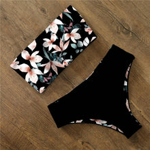 将图片加载到图库查看器，Bikini Swimwear Swimsuit Women Floral Print High Waist Bikini Set Back Cross Bathing Suit Female Beach Wear Women's Bikini Swimsuits Strapless Two Pieces Bathing Suits
