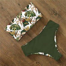 将图片加载到图库查看器，Bikini Swimwear Swimsuit Women Floral Print High Waist Bikini Set Back Cross Bathing Suit Female Beach Wear Women's Bikini Swimsuits Strapless Two Pieces Bathing Suits
