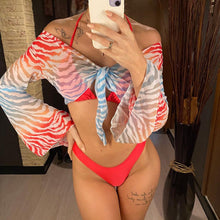 将图片加载到图库查看器，New Bikini Bikini Swimsuit For Women 3 Pieces Set Knot Front Off Shoulder Cover Up with Halter Bikini Sets Bathing Suit Women Swimwear Female Swimsuit Three-pieces Bikini set Halter Bather Bathing Suit Swim Beach Lady

