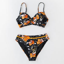 将图片加载到图库查看器，Push Up Floral Bikini Sets Women Two Pieces Swimsuits Women's Bathing Suits Push Up Halter Bandage Bikini Floral Printing Swim Bottoms Two Piece Swimsuits New Girl Beach Bathing Suits Swimwear
