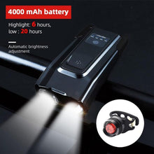 Load image into Gallery viewer, 4000mAh Bicycle Front Light Set USB Rechargeable Smart Headlight With Horn 800 Lumen LED Bicycle Light Set USB Rechargeable Super Bright  Bike Headlight
