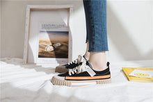 将图片加载到图库查看器，Womens New Spring Fashion Canvas Casual Flats Striped Vulcanize Fashion Style Sneakers Low-Cut Trainers Canvas Flat Sneakers Casual Slip On Canvas Comfortable Design
