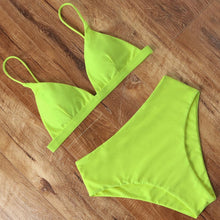 Load image into Gallery viewer, Bikini Swimwear Swimsuit Women Solid Bathing Suit Bikini Set With Pad Female High Waist Beachwear Women Bikini Swimsuits 2 Piece Deep V Neck Swimwear Adjustable Strap Back Bathing Suits

