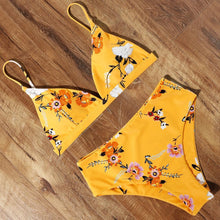 Load image into Gallery viewer, Bikini Swimwear Swimsuit Women Solid Bathing Suit Bikini Set With Pad Female High Waist Beachwear Women Bikini Swimsuits 2 Piece Deep V Neck Swimwear Adjustable Strap Back Bathing Suits
