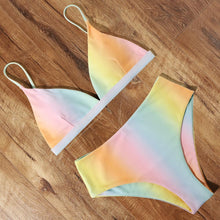 Load image into Gallery viewer, Bikini Swimwear Swimsuit Women Solid Bathing Suit Bikini Set With Pad Female High Waist Beachwear Women Bikini Swimsuits 2 Piece Deep V Neck Swimwear Adjustable Strap Back Bathing Suits
