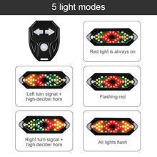 将图片加载到图库查看器，Bike Turn Signals Remote Control Bicycle Direction Indicator LED Rear Light USB Rechargeable Cycling Taillight With Horn Wireless Remote Control Bike Rear Light Back USB Rechargeable Safety Warning Cycling Light Fits On Any Road Bicycle

