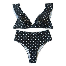 Load image into Gallery viewer, Vintage Black White Bikini High Waist Swimwear Push Up Bikini Swimsuit For Women Underwire Bikini Top Ruffle Padded Two Piece Bathing Suits Teen Girls Women Push Up Swimsuit Ruffle Dot Swimsuit Bikini Summer Beach Wear
