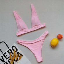 将图片加载到图库查看器，Summer Bikini Stylish Swimwear Women Halter Push Up Bikini Women's  Neck Triangle Bikini Set Leopard Print Two Piece Swimsuits Set Swimsuit Female Lemon Print Bandage Bathing Suit
