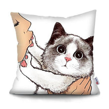 将图片加载到图库查看器，Funny Cute Cat Plush Cushion Pillow Covers Cat Pillow Cases Animal Kitty Pillowcase Cotton Linen Cushion Cover For Couch Cover Pillows Cases For Sofa Home Decoration Pillowcase Polyester Throw Pillow Case 45x45CM
