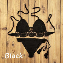 Load image into Gallery viewer, Summer Hand Crochet Women Swimwear Crop Top Push Up Bikini Set Beach Swimsuit Suit Tassel Swim Beach Beachwear Bikini Bra Bikini Swimsuit Women Beach Crochet Crop Summer Halter Bikini
