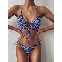 将图片加载到图库查看器，New Bikini Set Women Solid Female Cut Bikinis Swimwear Push Up Swimsuit Bath Suit Women's Bikini Padded Cutout Strappy Halter Swimsuits Two Piece Bathing Suits
