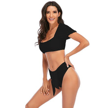 Load image into Gallery viewer, Bikini New 2 Piece Women Swimsuit Women's High Waist Bikini Set Fashion Puff Sleeve Swimwear Set Bathing Suits Solid Color Short Puff Sleeve Summer High Waist Cut Backless Bathing Suit Beachwear
