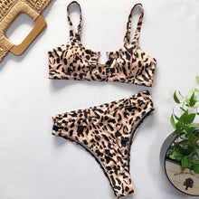 Load image into Gallery viewer, Leopard Bikinis Bikini Swimming Women's Bathing Suits Push Up Swimsuit Women's Padded Underwire Bikini  Wire Push Up Bathing Suit Leopard Printed High Cut Vintage Swimsuit
