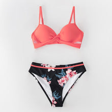 将图片加载到图库查看器，Push Up Floral Bikini Sets Women Two Pieces Swimsuits Women's Bathing Suits Push Up Halter Bandage Bikini Floral Printing Swim Bottoms Two Piece Swimsuits New Girl Beach Bathing Suits Swimwear
