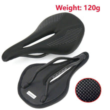 Load image into Gallery viewer, Full Carbon Saddle Road Bike Super Light Leather Carbon Bicycle Seat Optimized For Men Flexible And Comfortable Sit Bone Support Shock Absorbing Road Bike Saddle
