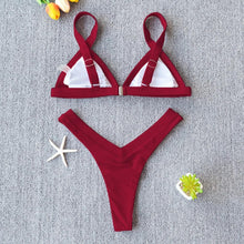 Load image into Gallery viewer, Bikini Solid Swimsuit Women Swimwear Push Up Bikini Set Patchwork  Summer Beach Bathing Suit Swim Wear Halter Bikini Swimsuit Beach Swimming Traveling High Leg Bikini
